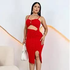 Vestido Tubinho Feminino de Alcinha com Bojo e Fenda Lateral Moda Feminina