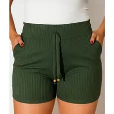 Short Feminino Canelado Com Bolso e Cordão Moda Feminina Verão