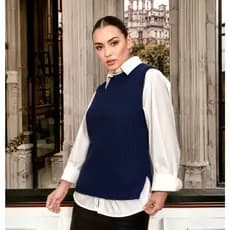 Colete Feminino Tricot Mulet Fenda Lateral Pullover Moda Luxo WM Malhas