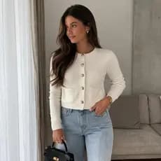 Casaco Feminino Tricot Botões Elegante Inverno Confortável - Wm Malhas