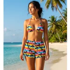 Biquíni  3 Peças com Short Feminino Tropical Verão