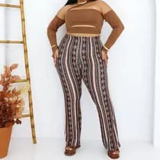 Calça Plus Size Boca de Sino Estampada Legging Flare Feminina Cintura Alta Confortável