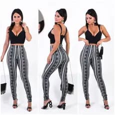 Calça flanelada feminina confortável cintura alta
