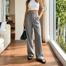 Calça Pantalona Alfaiataria Wide Leg Modelo listrado