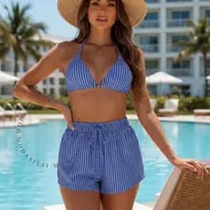 Biquíni 3 Peças com Short Cintura Ajustável Feminino