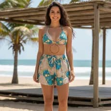 Biquíni feminino 3 Peças  com Short estampado