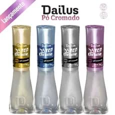 Esmalte Dailus Top Coat Top Chrome Efeito Pó Cromado 4 Cores Cromado Metalizado Lançamento