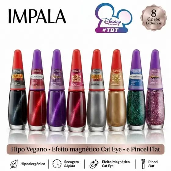 Kit com 8 Esmaltes Impala Efeito Magnético Nova Coleção Disney Channel Tbt Cat Eye Lançamento