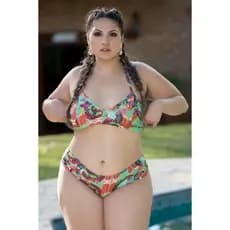 Biquíni Plus Size Sem Bojo Estampado Frente Única Plus Fashion