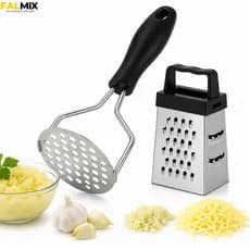 Kit Amassador de Batata Aço Inox + Mini Ralador de Alho Queijo Legumes Utensílios de Cozinha