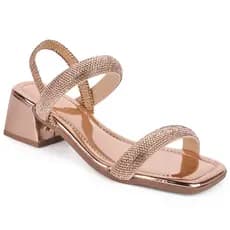 Sandália Feminina Casual Salto Bloco Baixo 1Tira Larga Strass Confortável Ajustavel Festa Elegante Luxo Moderna