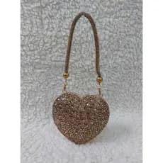 Mini Bolsa de Coração Brilho de Purpurina e Strass Cristal