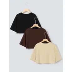 Kit 3 Cropped Feminino Liso T-Shirt Malha 100% Algodão Confort P ao G1