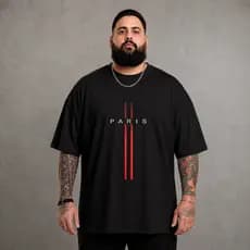 Camiseta Plus Size Oversized Masculina Paris Fashion Streetwear Premium