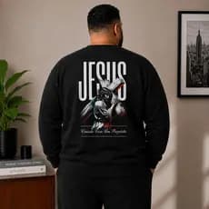 Moletom Plus Size Gola Careca Jesus Criado Com Um Propósito Streetwear Premium Oversized