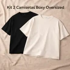 Kit 2 Camiseta Boxy Fit Oversized Masculina - Camiseta Curta Moda Americana 2026