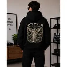 Moletom Masculino Hope Street Oversized Preto Lost Youth Premium Com Capuz