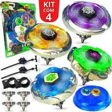 Brinqiedo Kit 4 Beyblade Metal Led + 2 Lançador + Arena,Com Led Super Rapido Pronto Para Batalha