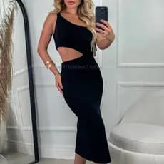 Vestido De Tricô Feminino Modal Midi Elegante Mula Manca Tricot Casual