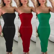 Vestido Midi Tomara Que Caia Feminino Com Fenda Tricot Modal