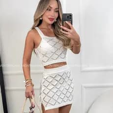 Saida de Praia Croche Saia e Top Tricot Feminino Saida de Banho Roupa de Praia Verao