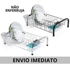 Escorredor De Louça Cozinha Grande Com Porta Copos Cromado Preto Branco