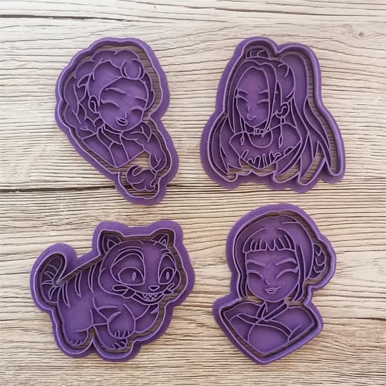 Kit 4 Cortadores 4 Carimbos Biscoito KPOP Huntrix Pasta Americana Confeitaria Molde Marcador Decorar DIY