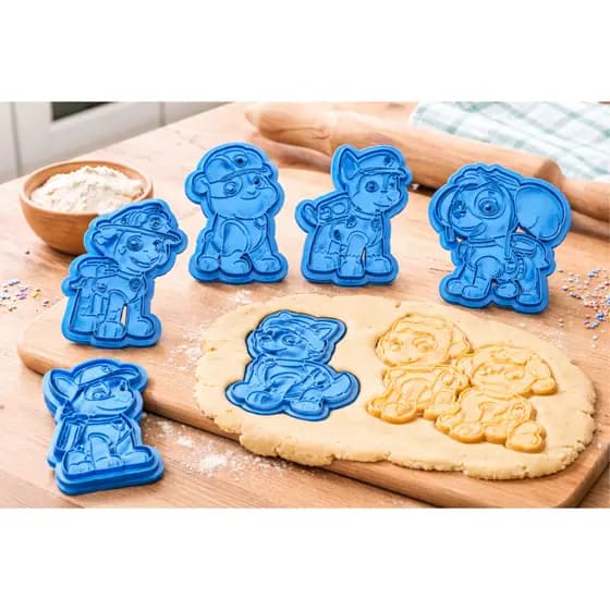 Kit 6 Cortador Biscoito Patrulha Canina Carimbo Marcador Massa Pasta Americana Confeitaria Molde Decorar