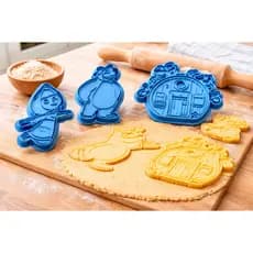 Kit 3 Cortador Biscoito Marsha e o Urso Marcador Carimbo Pasta Americana Massa Confeitaria Molde Decorar