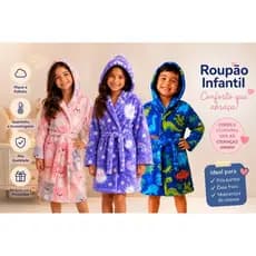 Roupão Infantil de Microfibra Toque Suave Com touca
