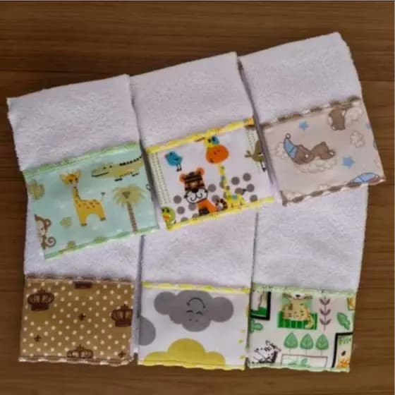 Toalhinhas Boca e Ombro Bebê Kit 6 Toalhinhas Tecido Felpudo 38x27cm Cores Variadas