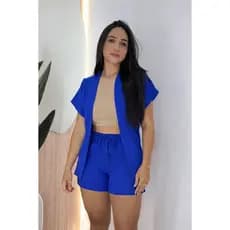 CONJUNTO KIMONO 2 PEÇAS SHORT E BLUSA DUNA CASUAL TENDECIA MODA FEMININA
