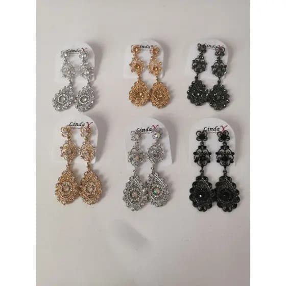 💎✨ Brinco Feminino Longo Clássico com Cristais Luxo Elegante Sofisticado Imponente Refinado Atemporal Festas B255045-2