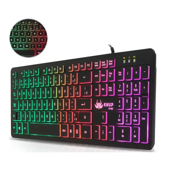 Teclado Semi Mecanico Gamer Com Fio Usb Pc Computador Luminoso Rgb Chocolate Abnt2 Original Knup