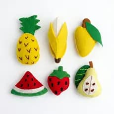 Kit 6 Ímãs de Geladeira Frutas em Feltro Artesanal Decoração Tropical Feito à Mão Colorido