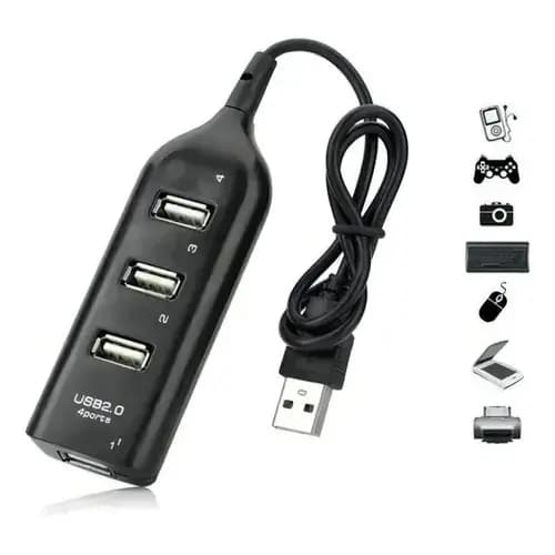 Hub USB 4 Portas 2.0 - Compacto e Leve, Compatível com Windows e Mac