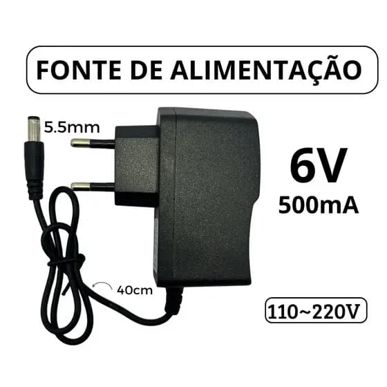 Fonte de Alimentação 6V 500mA Plug P4 Estabilizadora Bivolt