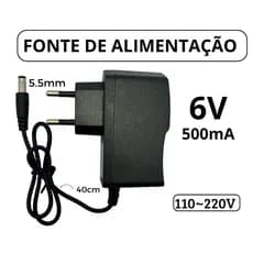 Fonte de Alimentação 6V 500mA Plug P4 Estabilizadora Bivolt