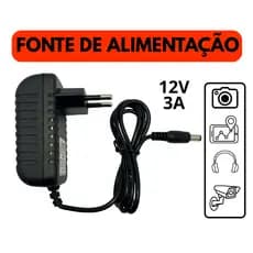 Fonte de Alimentação Bivolt 12v 3A Câmeras CFTV, Fitas LED e GPS