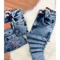 Calça Jeans Super Premium Feminina Sal e Pimenta Com Elastano Bordada