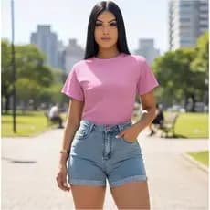 Blusa Feminina Gola Redonda Canelada Manga Curta