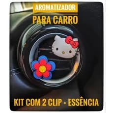 Kit Clip Aromatizador para Carro Decoração Interior Veículo Perfume para Carro Essência + Kitty Flor