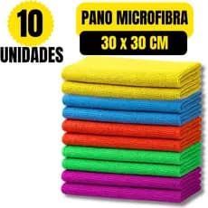 Kit 10 Panos de Limpeza Microfibra Alta Absorção Flanela Automotivo Carro Pia 30x30cm Vidro Multiuso Pano De Limpeza