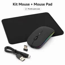 Kit Mouse Sem Fio Recarregável Bluetooth 2.4GHz LED RGB + Mouse Pad
