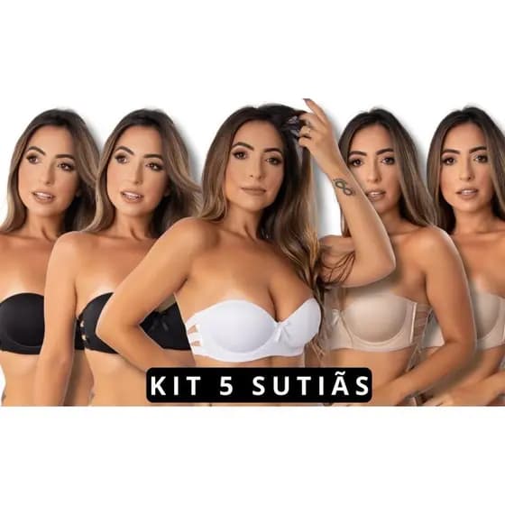 Kit 5 Sutiã Soutien Tomara Que Caia Sotian 3 Tiras Reforçado Com Bojo Conforto
