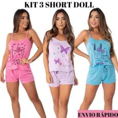 Kit 3 short dool  pijama baby dool malha promoção
