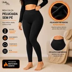 Meia Calça Térmica Peluciada Grossa Cintura Alta Inverno Confortavel