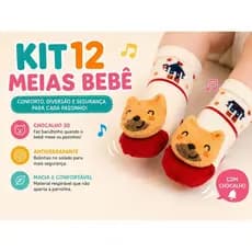 Kit 9, 6 ou 3 Pares de Meias para Bebê Menino ou Menina com Chocalho e Pelúcia Antiderrapante Macia e Confortável 0-24 M