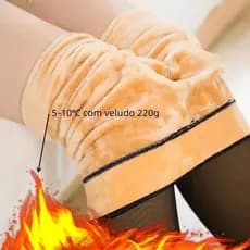 Meia-Calça Térmica Forrada Peluciada Translúcida de Lã Feminina Super Elástica Slim