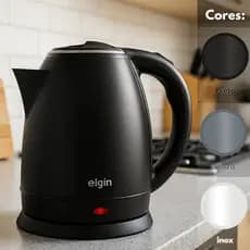 Chaleira Elétrica 1.8L Inox Elgin Sem Fio 127V ou 220V Original - Cores:  Preta / Prata / Cinza